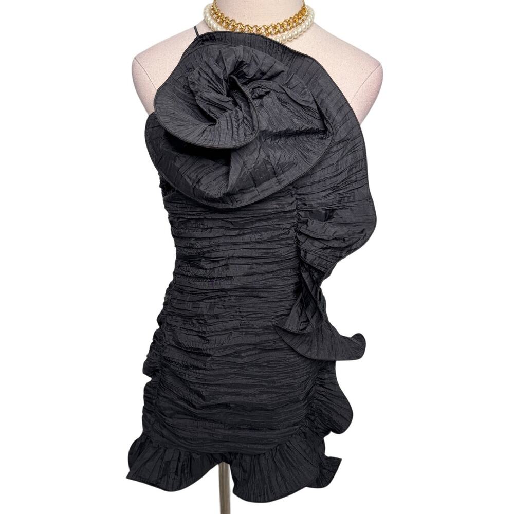 LoveShackFancy Brenaya Ruffle Flower Mini Bodycon Dress black size 4 - Picture 7 of 16